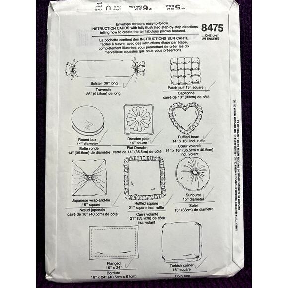 Simplicity 8475 decorative pillow pattern bolster round - Picture 3 of 5